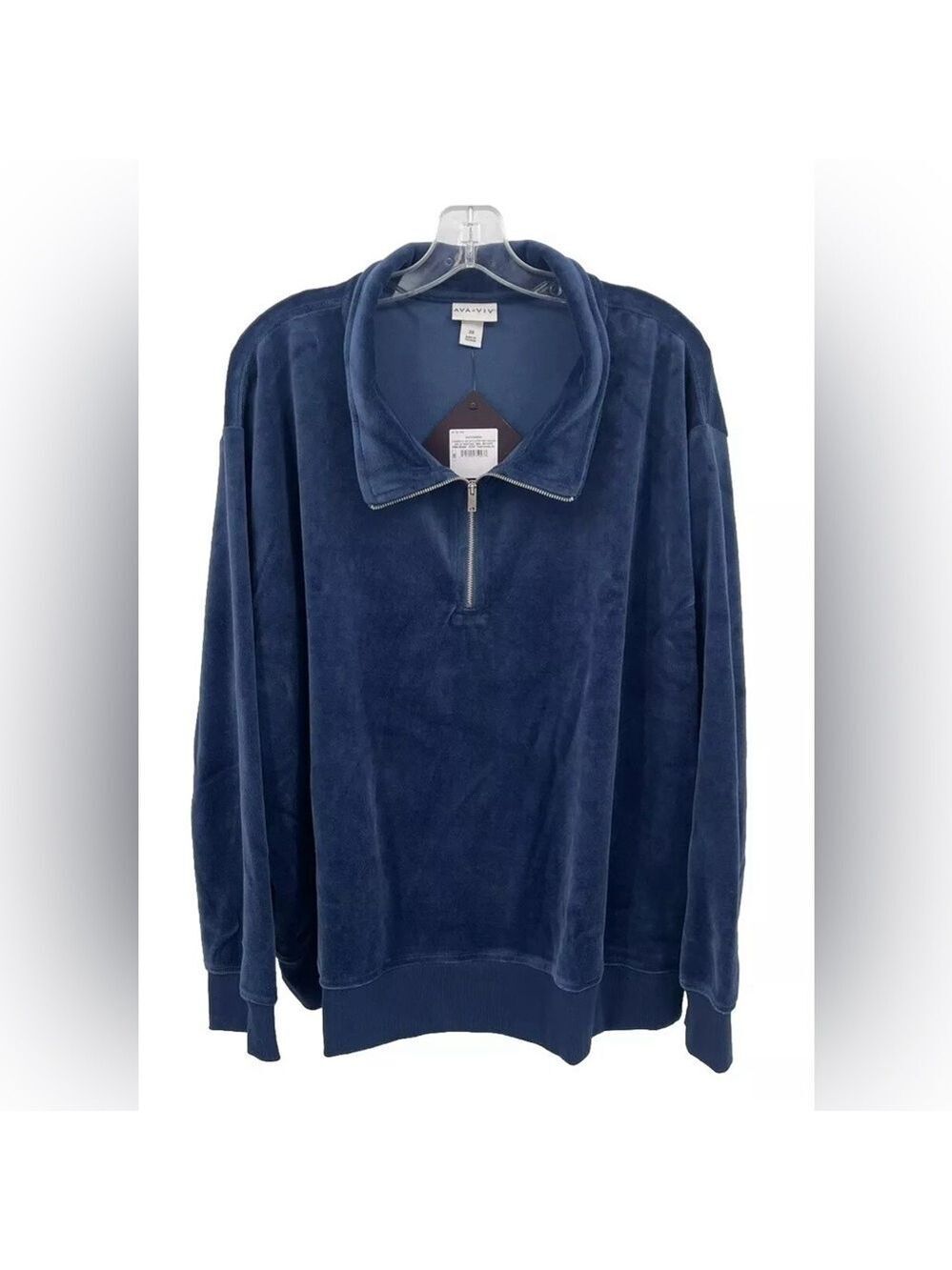 Ava & Viv Velour Pullover Navy Blue 1/4 Zip 4X NWT